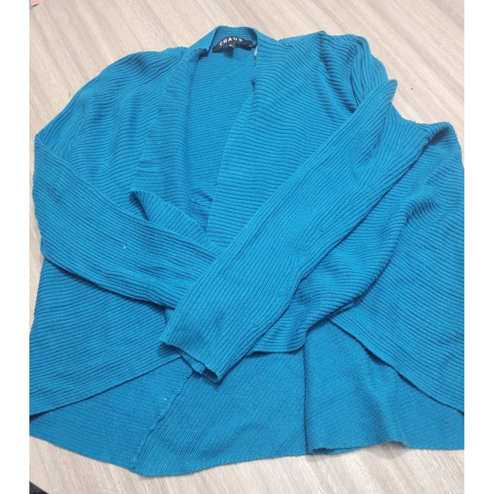 CHAUS New York Open Drape Waterfall Soft Girl Cardigan Ocean Blue Sz M